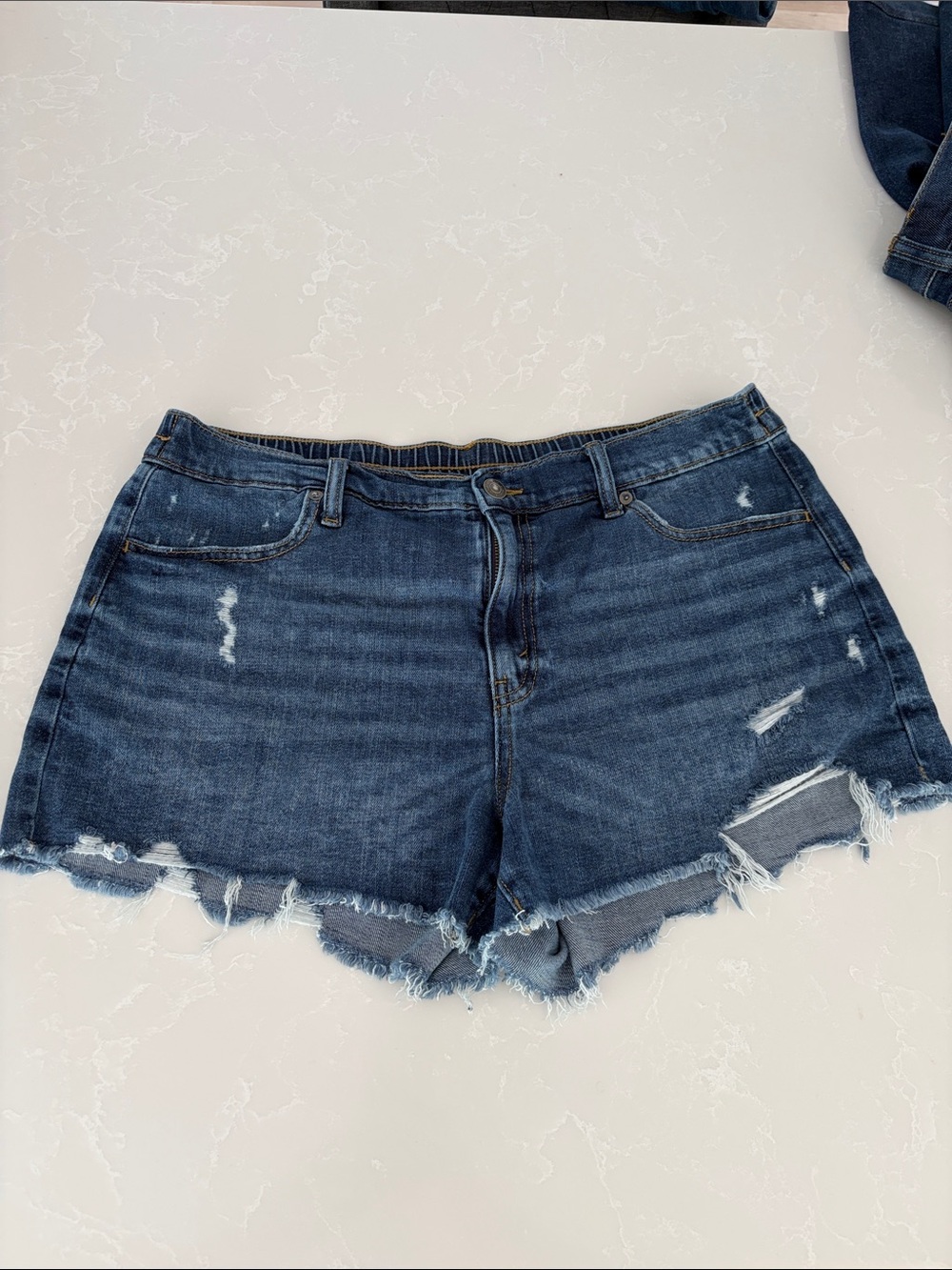 aerie Dark Blue Distressed Denim Cutoff Shorts